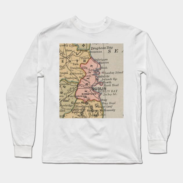 Vintage Map of Dublin Ireland (1883) Long Sleeve T-Shirt by Bravuramedia